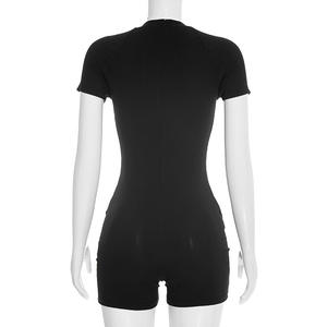 Viviblook J26RP027 Mono para mujer, nuevo mono informal de verano de color sólido, manga corta, ajustado, con cordones y encaje - Product Image 4