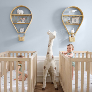 Rattan <b>Wall</b>-Mounted <b>Storage</b> Rack Hot Air Balloon Shape 3-Tier <b>Hanging</b> Shelf For Home Decor Organization - Product Image 2