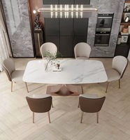 Table à manger rectangulaire en dalle brillante de luxe, style moderne minimaliste pour petits appartements, ensemble table et chaises haut de gamme