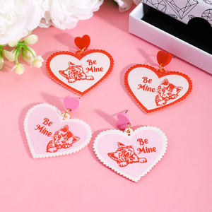 Valentijnsdag hart acryl oorbellen Be Mine Letter kat hond huisdier schattig patroon lichtgewicht damesoorbellen cadeau voor geliefde - Product Image 4