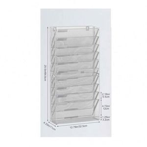 <b>Wall</b> File Holder 10 Tier Mesh Hanging Folder Organizer with Flat Tray <b>Wall</b> Mounted Mail Organizer Magazine Paper <b>Desk</b> Shelf - Product Image 4