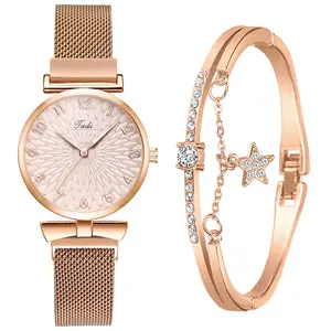 Luxe Vrouwen Horloges 2 Stuks Set Elegante Vrouwelijke Horloges Magnetische Mesh Band Rose Vrouw Horloge Armband Montre Femme Reloj Mu