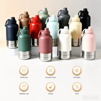 Distributeur d'eau portable pour animaux de compagnie 3 en 1 en acier inoxydable, récipient à boisson, mangeoire pour animaux de compagnie, bol de voyage pour chien anti-fuite pour l'extérieur