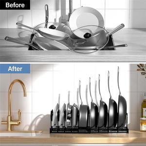 Organisateur de casseroles et poêles extensible pour comptoir de <span class=keywords><strong>cuisine</strong></span>, support de rangement réglable sous l'armoire pour couvercles, ustensiles de cuisson, planches à découper - Product Image 2