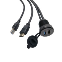 Kabel Ekstensi USB 3.0 Male to Female 1m 3ft Tahan Air PVC Flush Dash Panel Mount untuk Kamera Mobil Kapal Motor