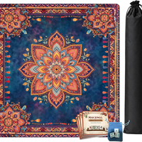 Set Alas Mahjong Mandala Boho dengan Tas Pembawa, Dadu, dan Kartu Referensi, Alas Meja Persegi Anti-Selip untuk Mahjong Amerika