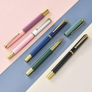 Wholesale Novelty Vintage Morandi Color Barrel Ballpoint <b>Pen</b> 0.7mm Writing Width Metal Material Black Ink Office & School - Product Image 4