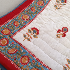 100% Cotton Handmade Floral Quilts India <b>Block</b> <b>Print</b> Quilts for Export White Hand <b>Block</b> Printed Quilt For Home - Product Image 1