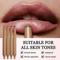 Crayon à lèvres double embout 2-en-1 avec applicateur en silicone, 11 couleurs nude, fini mat, haute pigmentation, lisse