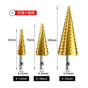 Metric <b>Step</b> <b>Drill</b> Bits TiCN Coated Hex Shank 4-32mm For Nonferrous Metals - Product Image 4