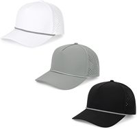 Custom 5 Panel Gorras Snapback Trucker Cap Laser-boring Nylon Perforado Performance Hat con parche de goma