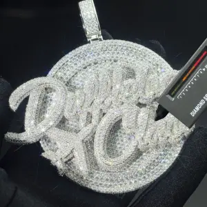 Pingente personalizado com letras e nomes, pingente de ouro 10K VVS Baguette Moissanite prata com testador de diamantes personalizado, joia fina masculina