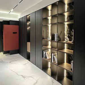 Libreria Moderna <span class=keywords><strong>in</strong></span> Stile Americano Semplice ed Elegante, Interamente <span class=keywords><strong>in</strong></span> Legno con Ante <span class=keywords><strong>in</strong></span> <span class=keywords><strong>Vetro</strong></span> e Ripiani a Pavimento <span class=keywords><strong>per</strong></span> Casa, Ufficio e Scuola - Product Image 5