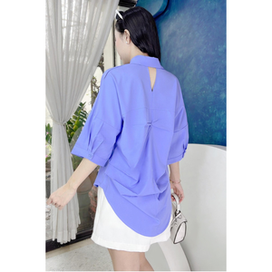 Chemisier femme ODM 150 GSM à manches longues, coupe décontractée et dos torsadé, haut uni décontracté pour le bureau, manches raglan, toutes saisons - Product Image 4