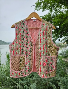 Veste décontractée pour femme, 100% coton fait main, matelassée, à manches courtes, motif floral, fermeture à ceinture, douce, séchage rapide, pour l'hiver - Product Image 2