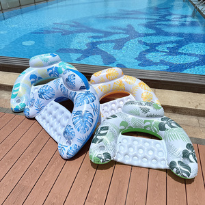 Flotador Inflable en Forma de U con Portavasos, Sofá Acuático Grueso para Adultos con Diseño de Hojas, Asiento Flotante para Piscina - Product Image 2