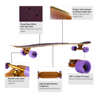 Skateboard bambu Pro papan panjang lengkap untuk anak, papan seluncur elektrik papan panjang kayu Maple lengkap 50 kustom untuk anak 46x9, 5 inci