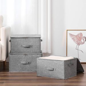 Storage Bins with Zipper Portable Kids Toy Storage <b>Boxes</b> With Handles Linen <b>Clothes</b> Storage Box for Cabinet - Product Image 4