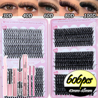 606 Cils en Grappe Mixtes 30D 40D 60D 80D 100D Naturels Denses Bouclés Individuels Faux Cils DIY Auto-Greffe Vente en Gros