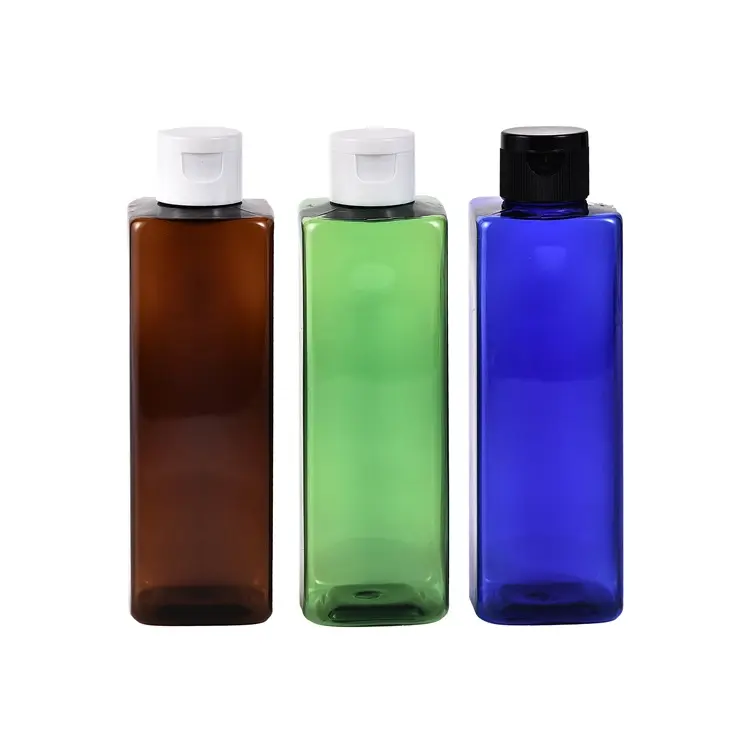 Hot Sale Multi color 250ml Quadratische kosmetische Lotion Pet Plastic Shampoo flasche mit Flip-to-Cap