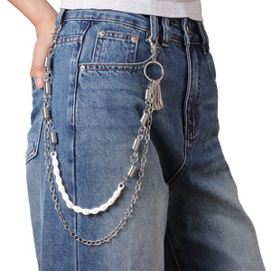 Chaîne de taille double couche style punk Yueli, porte-clés en argent tibétain, chaîne de pantalon, chaîne de corps décontractée et tendance - Product Image 1