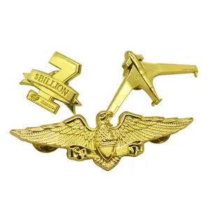 Shield Gold Plated Epoxy Star Wine Billion Brand Name Fly Wings Plane Eagle Pin