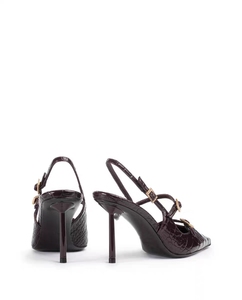High Fashion <b>Black</b> Patent Leather Slingback <b>Pumps</b> Pointed-Toe Sparkling High-Heels with Breathable Rhinestone Buckles for Autumn - Product Image 5