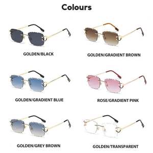 Lunettes de soleil rétro 2025 personnalisées avec logo, verres irréguliers sans monture, protection UV400, branches en alliage, forme carrée, pour hommes et femmes - Product Image 6