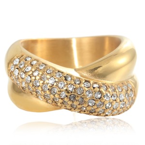 yunnique <b>Titanium</b> Steel <b>Ring</b> Gold Micro Pave White Stone Women's Fashion Jewelry Gift - Product Image 3