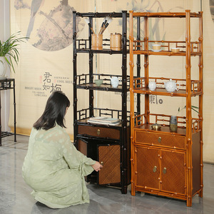 Chinese <b>Retro</b> Bamboo <b>Bookcase</b> With Cabinet Storage Display Shelf 56x32x168cm For Home Office Use - Product Image 3
