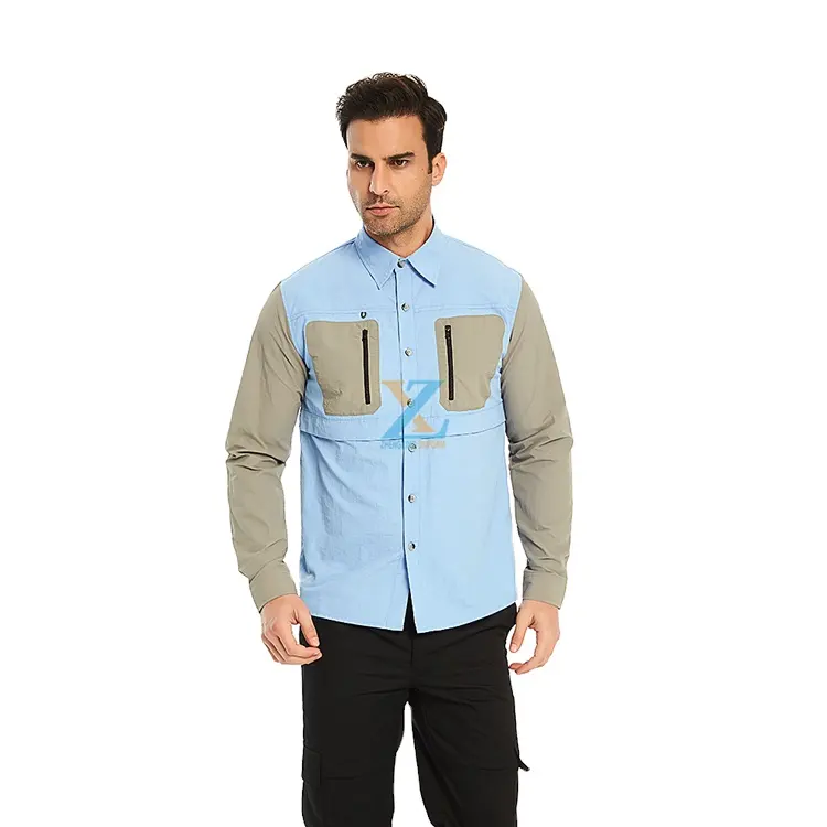 ホット販売カスタマイズされたデザイン長袖釣りシャツuv保護ボタンフライ男性のシャツ