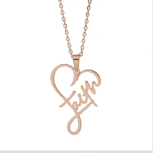 Religious Faith Heart Necklace Women Men Stainless Steel Gold Plated Christian Inspirational Jewelry Gift