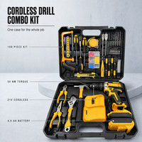 Kit combiné perceuse sans fil à moteur à balais 108 pièces, ensemble d'outils électriques 21V avec batterie 4000mAh pour atelier
