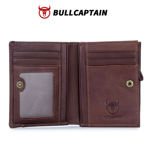 BULLCAPTAIN Genuine Leather <b>Wallet</b> <b>for</b> <b>Men</b> Cowhide Leather Bifold Purse Vintage Snap Zipper Coin Pocket <b>RFID</b> Blocking <b>Wallet</b> - Product Image 3
