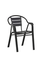 Chaise de jardin d'extérieur moderne et légère, cadre en aluminium gris anthracite, dossier et assise en lattes de bois composite, salon