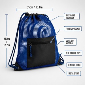 Custom Breathable Mesh Drawstring <b>Bag</b> with Zipper Pocket OEM Beach Pool <b>Swim</b> <b>Bag</b> Cinch Sack Sport Gym Factory Direct Wholesale - Product Image 2