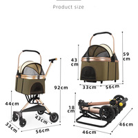 Poussette pour animaux de compagnie en alliage d'aluminium aéronautique, 4,7 kg, détachable, luxe, pliable d'une seule main, 4 roues, toutes saisons, légère, pour chiens et chats