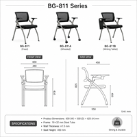 Chaise de formation pliable professionnelle avec tablette d'écriture en alliage d'aluminium et fonction d'empilage pour salle de réunion