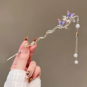 Pasador de Pelo con Doble Mariposa y Borlas para Mujeres y Niñas, Exquisito Pasador de Metal con Cristales y Perlas, Accesorios de Joyería para el Cabello - Product Image 3