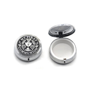 Hochwertige Metall handwerk Silber runde religiöse heilige Gral Sakrament Rosenkranz Geschenk box für Halskette Armband - Product Image 1