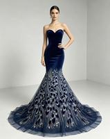 Tissu en dentelle de tulle bleu marine avec plumes de paon, strass et broderie 3D, maille légère perlée pour soirée de remise de diplôme, mariage et fête