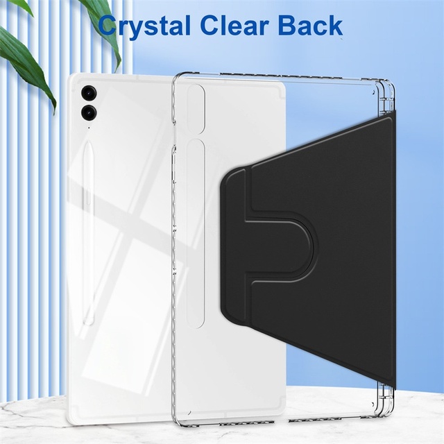 360 Degree Rotating Shockproof Tablet Case with Built-in Pencil Holder Clear Acrylic Back for Samsung Galaxy Tab S10 FE+