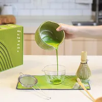 Coffret Cadeau de Cérémonie de Thé Matcha en Céramique avec Fouet, Bol et Kit d'Outils pour Déguster Votre Tasse de Thé, Incluant Support et Brosse, Coffret d'Outils Matcha