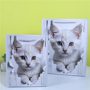 Bolsa de Regalo de Cartulina Blanca <span class=keywords><strong>Felidae</strong></span>, Serie Oro Caliente, Bolsa de Mano para Tienda de Mascotas, Bolsa de Regalo para Gatitos al por Mayor - Product Image 2