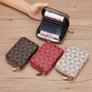Porte-monnaie court zippé pour femme en cuir PU, motif géométrique vintage personnalisé, porte-cartes de crédit, vente en gros - Product Image 4
