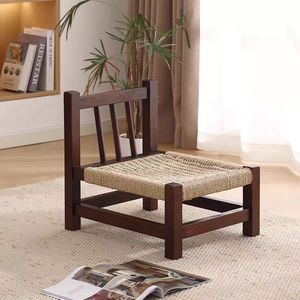 Wabi Sabi Style <b>Small</b> Chair Walnut Wood Rope Seat Low <b>Stool</b> For Living Room Or Balcony Durable Design - Product Image 4