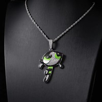 Nouveau Pendentif Anime de Haute Qualité Plaqué Or en Laiton avec Zircon 5A, Bijou Hip Hop Personnage Glacé, Cadeau avec Chaîne Cordon