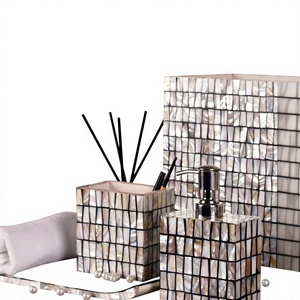 Luxury Mother Pearl Inlay Four-piece <b>Bathroom</b> <b>Accessory</b> <b>Set</b> Home Hotel Use ZH TRADERS Model ZHT-MOPS-004 India - Product Image 1