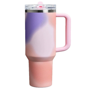 Taza para acampar al aire libre, vasos de viaje aislados al vacío, tazas H2.0 Tie Dye, vaso de acero inoxidable de 40oz con asa y pajita - Product Image 3
