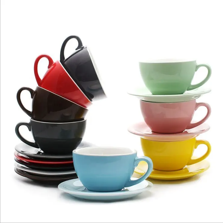 300ML Espresso Saucers Porcelain cup Italian latte ceramic matte cups cappuccino coffee cup Set with plate